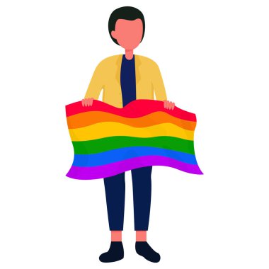 Gurur ayı, LGBT bayrağı olan resimler, gelişmekte olan bir bayrak taşıyan adam. 