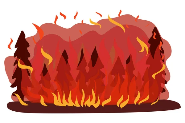 森林大火 大火和浓烟 燃烧的树木和其他植物 大火的例子 — 图库矢量图片