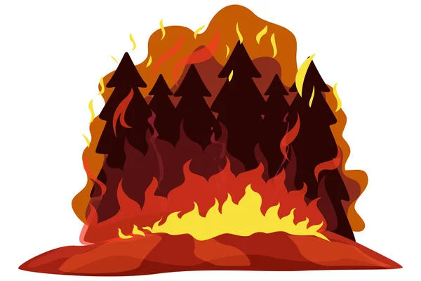 Ilustracja Pożaru Lasu Ciężki Ogień Dym Płonące Drzewa Inne Rośliny — Wektor stockowy
