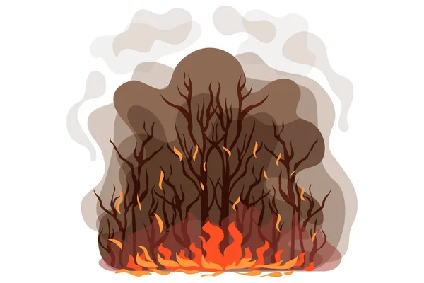 Иллюстрация Лесного Пожара Сильного Огня Дыма Горящих Деревьев Других Растений — стоковый вектор
