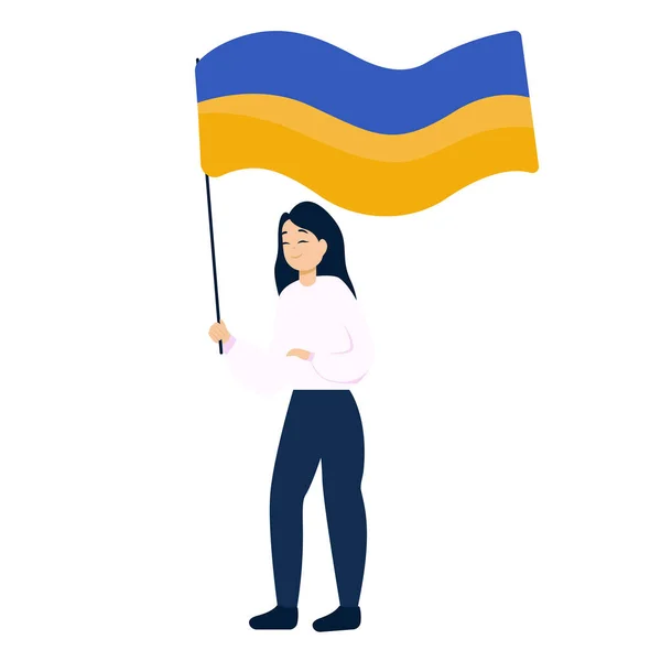 Illustrazione Con Una Ragazza Con Bandiera Dell Ucraina Mano Vettore — Vettoriale Stock