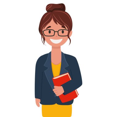 karakter meslek öğretmeni, öğretmen veya eğitimci, el kitabı, öğrenme, çizgi film karakteri, vektör