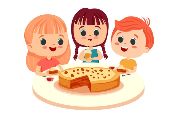 孩子们吃美味的食物 快乐的孩子们 — 图库矢量图片