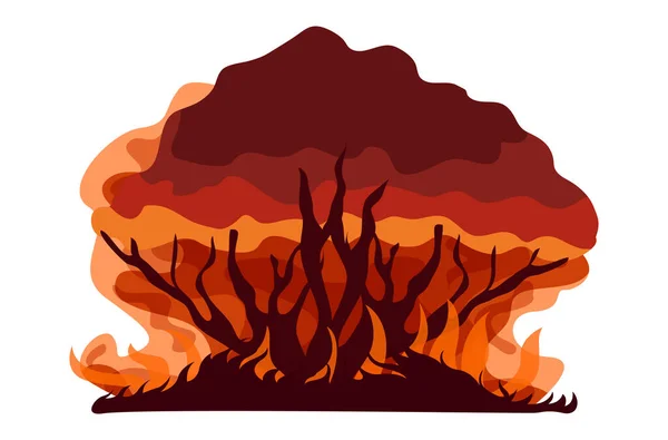 Ilustrasi Kebakaran Hutan Api Dan Asap Pohon Terbakar Dan Tanaman - Stok Vektor