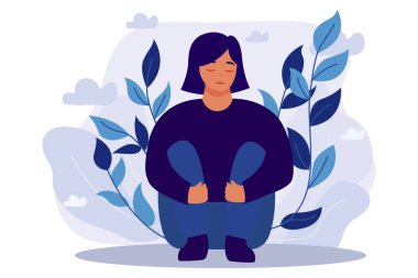 Üzgün insanların resimleri, konsept tasarımı için depresyon konsepti, zihinsel sağlık konsepti