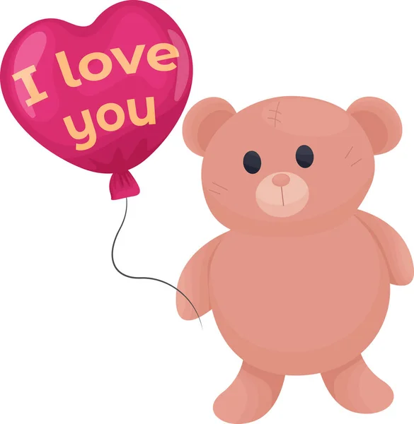 Illustration Teddy Bear Balloon Inscription Love You Clipart Valentine Day — Stock Vector