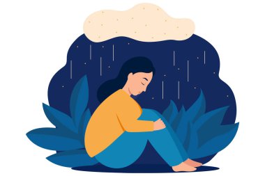 Üzgün insanların resimleri, konsept tasarımı için depresyon konsepti, zihinsel sağlık konsepti  