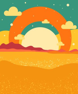 Gündoğumlu retro manzara, minimalizm, manzara, illüstrasyon vektörü  