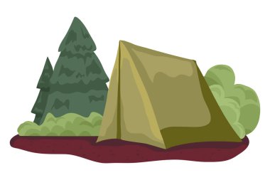 Açık hava aktiviteleri konsepti. Seyahat Kampı. Ormanda yaz kampı çadırı, açık hava eğlencesi.  