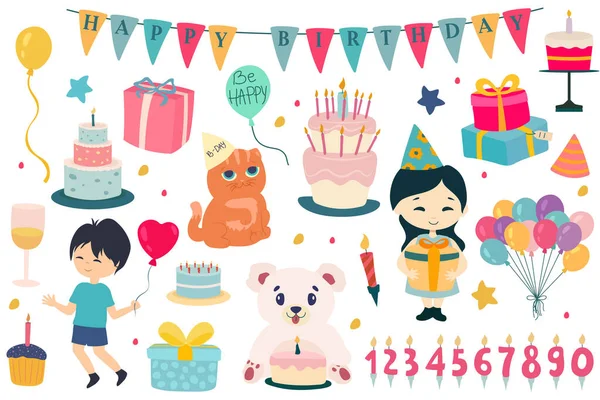 Birthday Illustration Set Design Greeting Cards Design Element Celebration Birthday — Stock Vector