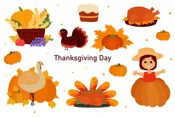 Thanksgiving Illustratie Set Platte Vector Illustratie Ontwerp Voor Vakantiekaarten Cartoon — Stockvector