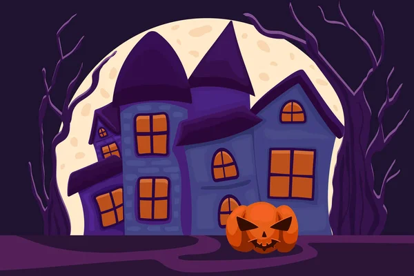 Cuento Hadas Casa Espeluznante Halloween Ilustración Plana — Vector de stock