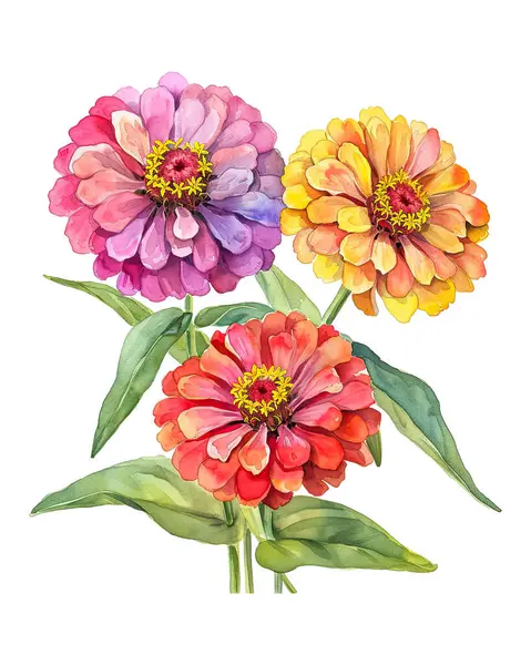 zinnia , watercolor flowers, watercolor illustration