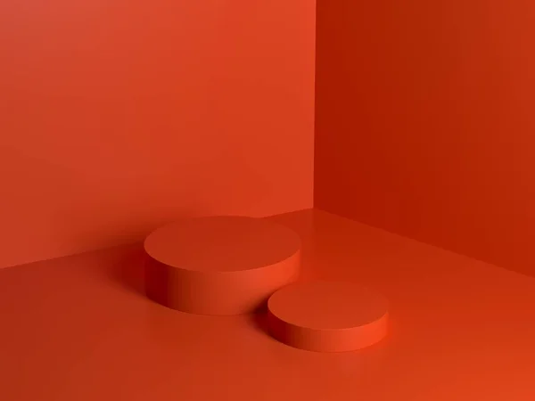 Červená Oranžová Pódium Abstraktní Složení Pro Prezentaci Produktu Vysoký Úhel — Stock fotografie