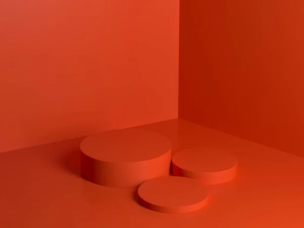 Czerwony Pomarańczowy Podium Abstrakcyjny Skład Dla Produktu Prezentacja Wysoki Kąt — Zdjęcie stockowe
