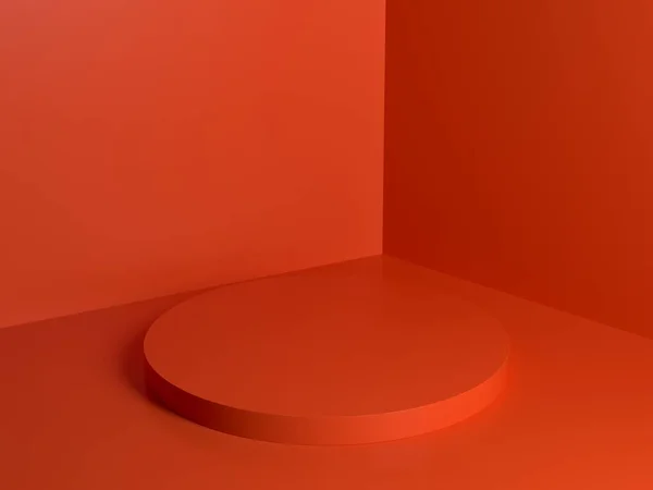 红色橙色讲台抽象构图用于产品演示高角3D渲染3D插图 — 图库照片