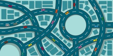 Arabalarla trafik kavşağının üst görüntüsü.