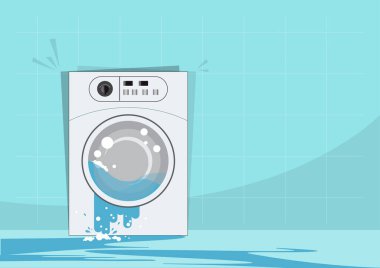 Bozuk çamaşır makinesi arka planda izole edildi.