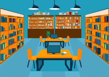 Halk kütüphanesindeki okuma odasının iç tasarımı.