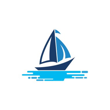 Logo tasarımı basit bir gemiyle okyanus dalgasında yüzen yelkenli.