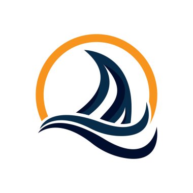 Logo tasarımı basit bir gemiyle okyanus dalgasında yüzen yelkenli.