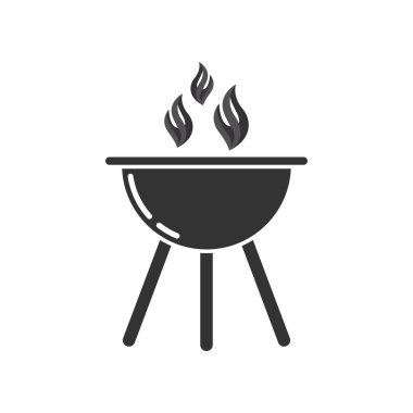 BBQ ızgara basit ve duman veya buhar logosu illüstrasyonlu sembol simgesi