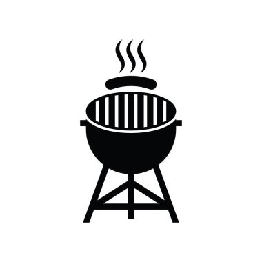 BBQ ızgara basit ve duman veya buhar logosu illüstrasyonlu sembol simgesi