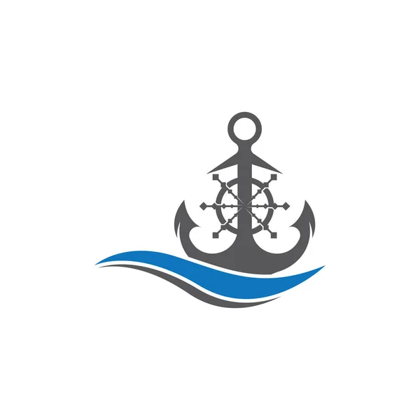 Anchor Logotipo Ícone Barco Navio Marinha Vetor Design Marinha — Vetor de Stock