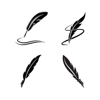 Feather quill design icon and logo illustration classic stationery