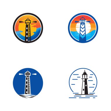 Deniz feneri simgesi logosu ve vektör illüstrasyon kulesi tasarım klasik sembolü