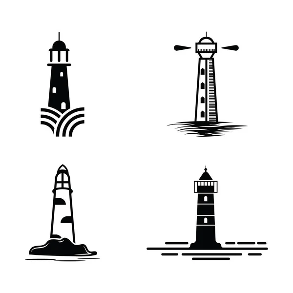 Deniz feneri simgesi logosu ve vektör illüstrasyon kulesi tasarım klasik sembolü