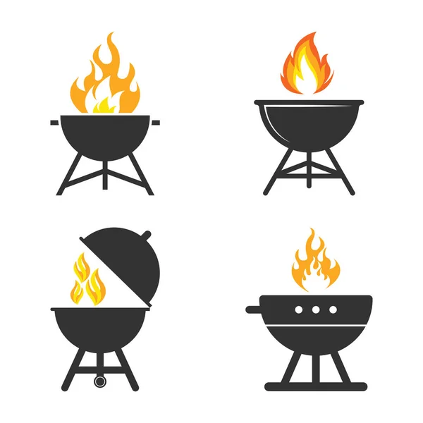 BBQ ızgara basit ve duman veya buhar logosu illüstrasyonlu sembol simgesi