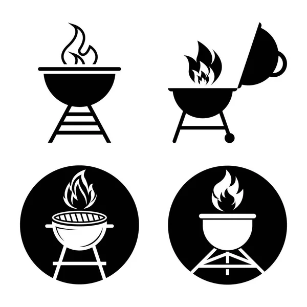 BBQ ızgara basit ve duman veya buhar logosu illüstrasyonlu sembol simgesi