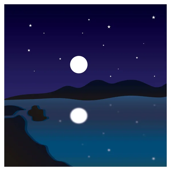 stock vector Night with full moon moonlight outdoor view illustration logo design