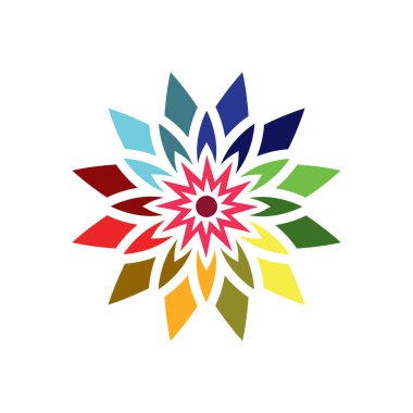 Geleneksel Asya rengarenk çiçek desenli cam mozaik logo tasarımı ilham kaynağı