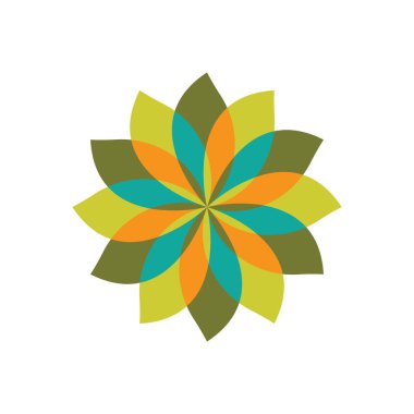 Geleneksel Asya rengarenk çiçek desenli cam mozaik logo tasarımı ilham kaynağı