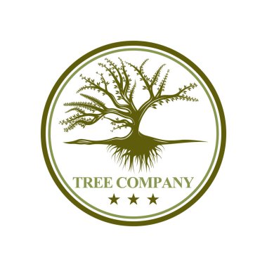 Yaşam Ağacı Kök Yaprağı Meşe Ağacı Banyan Akçaağaç Mühür Mührü Amblem Etiket logo tasarım vektörü