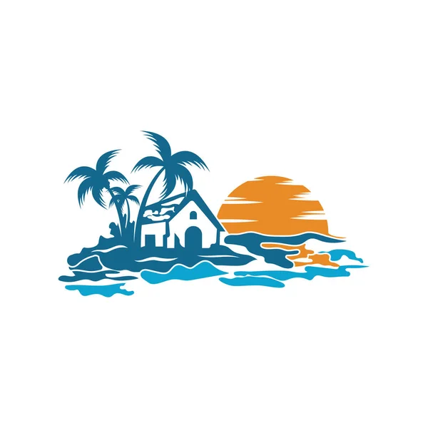 Minimalist Εικονίδιο Ηλιοβασίλεμα Παραλία Σπίτι Λογότυπο Πρότυπο Σχεδιασμού — Διανυσματικό Αρχείο