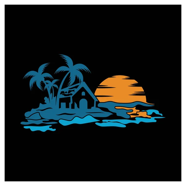 Icono Minimalista Sunset Beach House Logo Design Template — Vector de stock