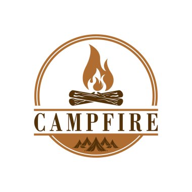 Şenlik Ateşi Kamp Ateşi ahşap alevli antika logo dizaynı