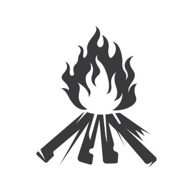 Şenlik Ateşi Kamp Ateşi ahşap alevli antika logo dizaynı