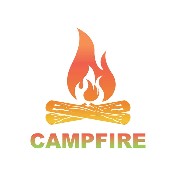 ボンファイアキャンプキャンプ火災場所 木製炎 ヴィンテージレトロのロゴデザイン — ストックベクタ