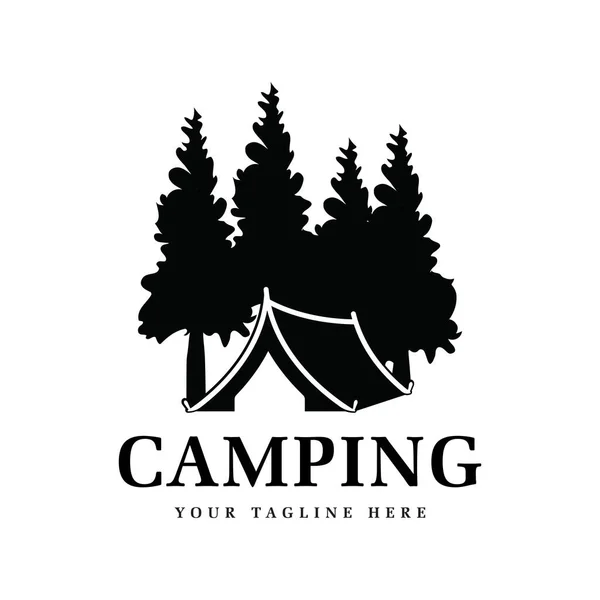 Pinien Und Campingzelt Texturierte Logo Design Vektor Illustration — Stockvektor