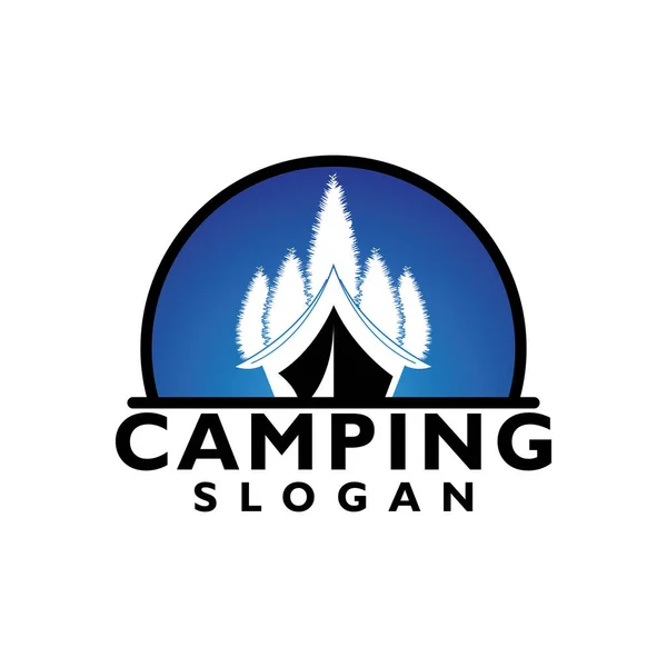 Pine Trees Camping Tent Textured Logo Design Vector Illustration — Stock Vector