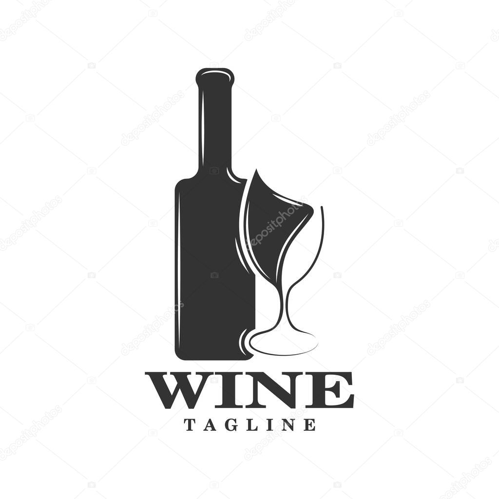Wine bottle and glass logo design icon