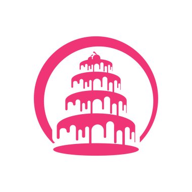 Tatlı pasta şablonu logo tasarımı kirazlı siluetin vektör çizimi