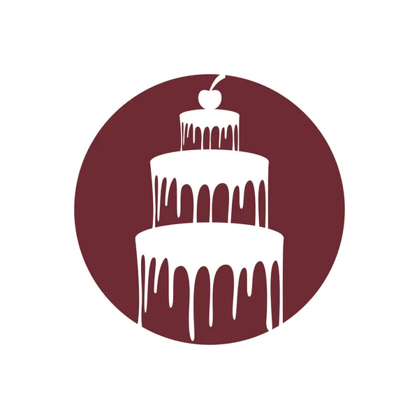 Dulce Pastel Plantilla Logo Diseño Vector Ilustración Silueta Con Cerezas — Vector de stock