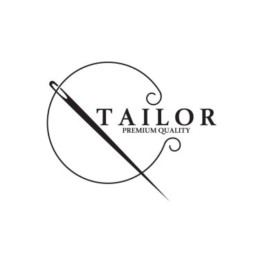 elbise, iplik ve dikiş makinesi, giyim ürünleri tasarımı, nakliye şirketleri, moda vektör formu için düğmelerin kombinasyonu logo resimleme şablonu