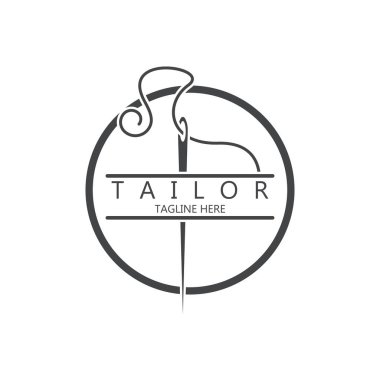 elbise, iplik ve dikiş makinesi, giyim ürünleri tasarımı, nakliye şirketleri, moda vektör formu için düğmelerin kombinasyonu logo resimleme şablonu