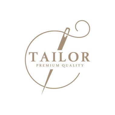 elbise, iplik ve dikiş makinesi, giyim ürünleri tasarımı, nakliye şirketleri, moda vektör formu için düğmelerin kombinasyonu logo resimleme şablonu